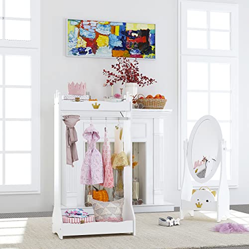 Kids Dress Up Storage Closet with Crown Design - White Wooden Wardrobe