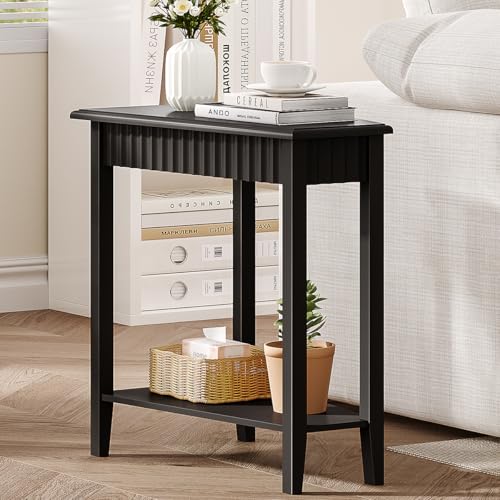 ChooChoo Fluted Wedge Side Table - Black 1 Pack with 2-Tier Storage