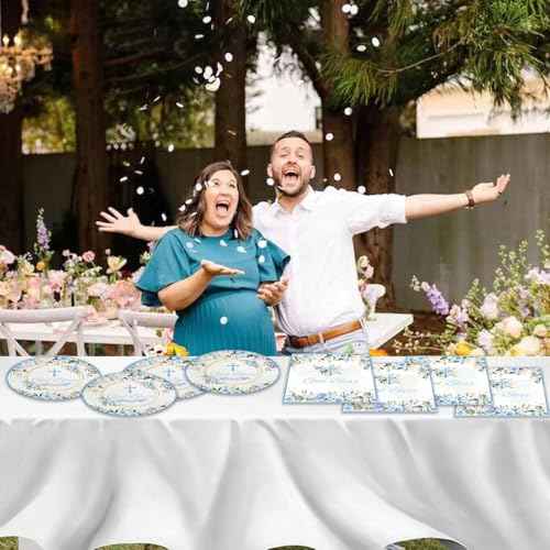 40Pcs Blue God Bless Party Supplies Tableware Set 20 Plates and 20 Napkins for God Bless Party Decoration Serve 20 Guests
