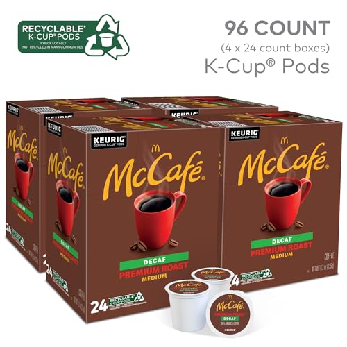 McCafé Premium Roast Decaf K-Cup Pods - 24 Count (Pack of 4) - Recyclable, Medium Roast Arabica Coffee for Keurig