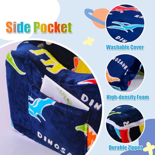 ONEKUKA Blue Glow-in-the-Dark Dinosaur Toddler Couch 2-in-1 Kids Play & Reading Seat