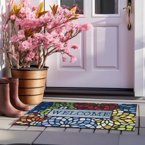 CHICHIC 24x36 Inch Colorful Welcome Door Mat - Heavy Duty Non-Slip Outdoor Rug for Entryway