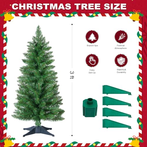 FLAGLY 3ft Artificial Christmas Tree - Green Mini Tabletop Pine with 4-Leg Base