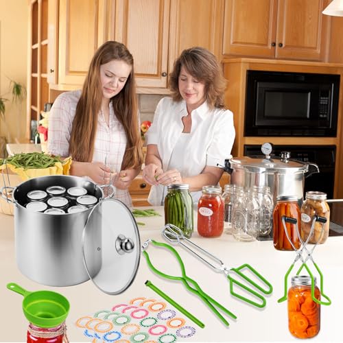 Green Stainless Steel Water Bath Canning Pot 20 Quart with Accessories - Starter Kit