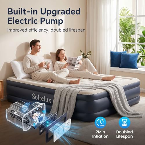 Queen Air Mattress with Built-In Pump 18 Inch Raised Inflatable Bed for Home & Camping