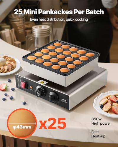 VEVOR 25PCS Mini Pancake Maker with Temp & Time Control, Non-Stick Stainless Steel Dutch Muffin Waffle Baker