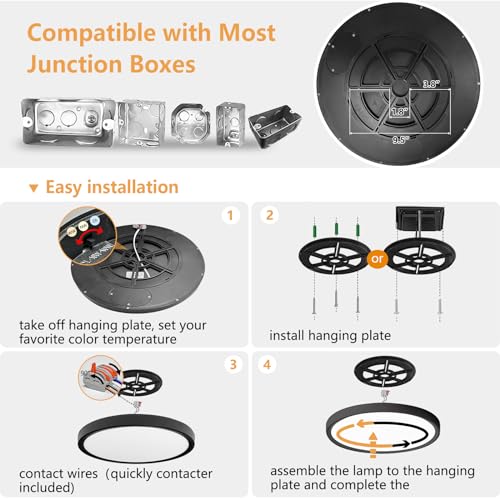OFFIY 4-Pack 15.8 Inch Black LED Flush Mount Ceiling Lights 32W 3480LM Adjustable CCT