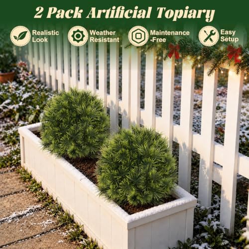 Yangrass 2PCS Buddhist Pine Topiary Trees with Ground Spike for Christmas Decor