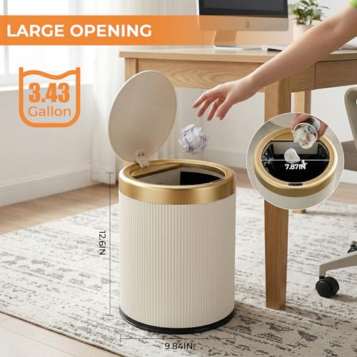 Pukomc Automatic Motion Sensor Trash Can with Lid - Beige, Odor Control, Waterproof, Silent