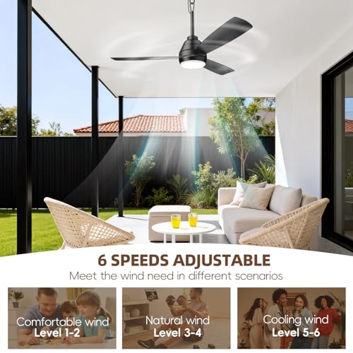 Black 42-inch Outdoor Ceiling Fan with Lights, Remote & App Control