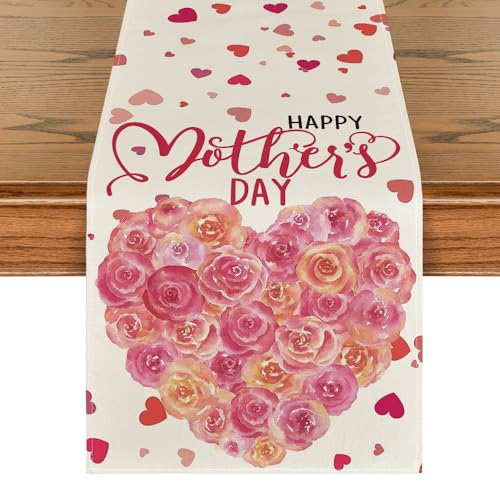 Love Heart Mother's Day Table Runner 13x72 Inch Spring Floral Home Decor
