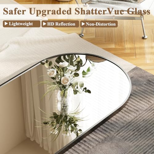 Arched Full Length Mirror with Stand - 64x21 Inches, Re-Black Variation