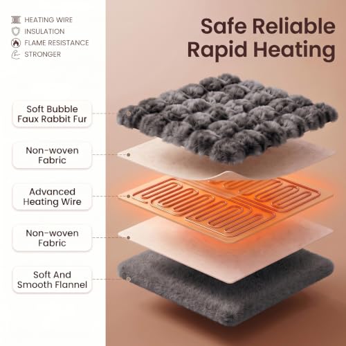Heated Blanket Electric Faux Rabbit Fur Bubble Heating Throw 50"x60",