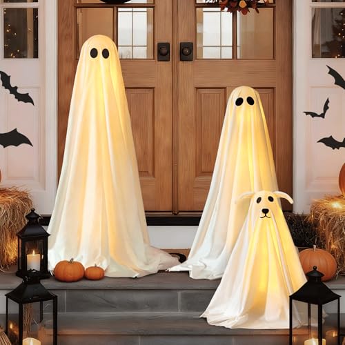 Zesua Medium Ghost 3-Pack Outdoor Halloween Decorations with Lighted Ghosts