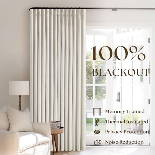 Natural Linen 90 Inch Blackout Curtains - Pack of 2, Pinch Pleated, Cream