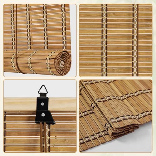 Vteyeya Bamboo Roller Shade 60"W x 72"H Outdoor Blinds for Porch & Window Privacy