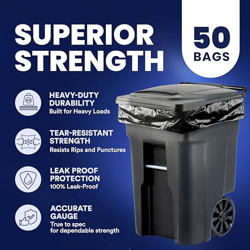 Heavy Duty Black Garbage Bags 95-96 Gallon Pack of 50 - 1.5 Mil Thick Trash Liners