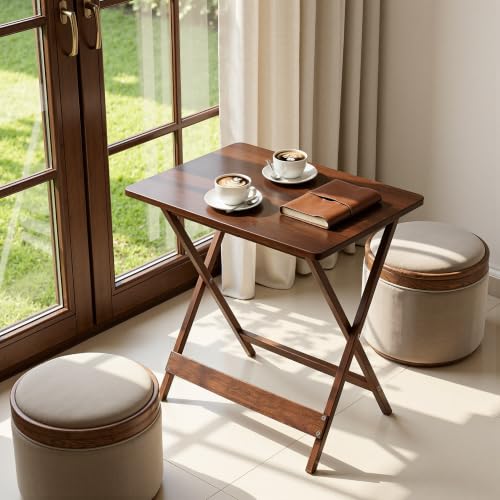VECELO Brown 2-Pack Folding Wooden TV Trays - Modern Portable Snack Tables