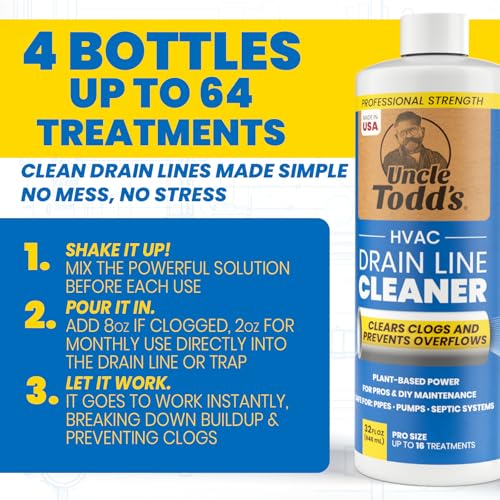HVAC Drain Line Cleaner 32oz Pack of 4 - Fast-Acting, Bleach-Free System Solution
