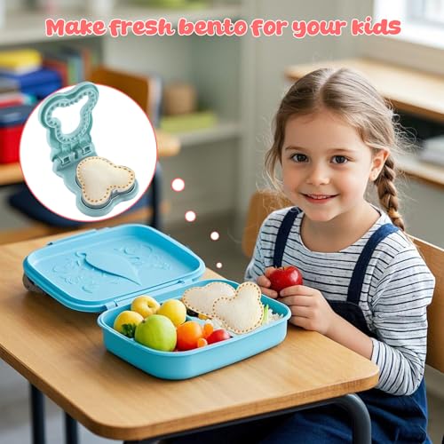RhVQ Sandwich Cutter and Sealer - Crustless Mouse Shaped Kids Lunch Maker (Blue)