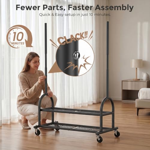 Heavy Duty Clothes Rack Black - 586 LBS Capacity, Adjustable & Rolling Garment Organizer