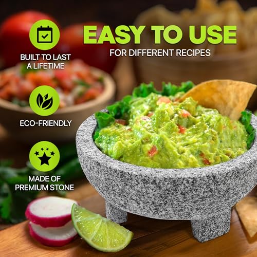 UMIEN 8-Inch Granite Mortar and Pestle Set - 3.5-Cup Capacity, Grey, Molcajete