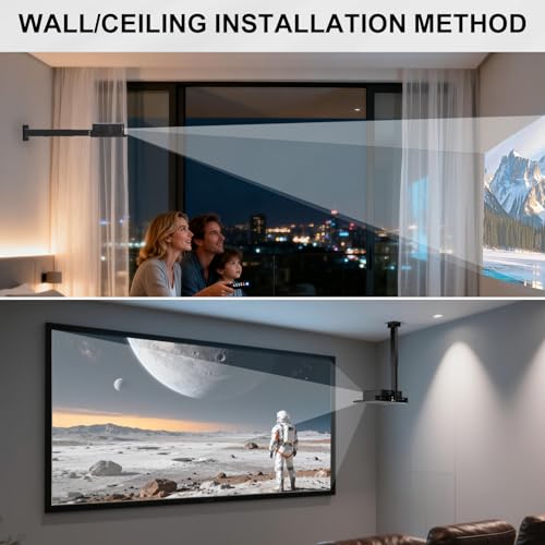 Universal Projector Ceiling Wall Mount with Hidden Cable Management - Black, Large