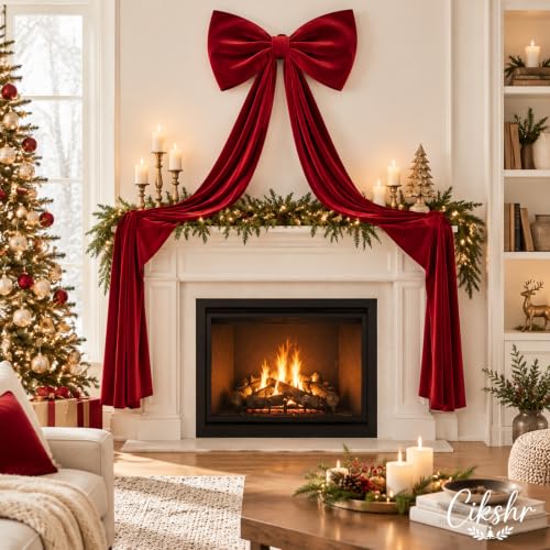 Cikshr 2 Pack Large Burgundy Velvet Christmas Tree Topper Bows - Holiday Decor