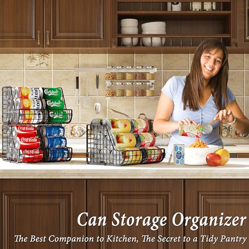 Lyuwanxian 4-Pack Stackable Can Organizer for Pantry, Holds 72 Cans, Adjustable Dividers, Space-Saving Wire Shelves