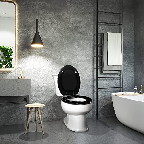 Angol Shiold Black Elongated Wooden Toilet Seat with Zinc Alloy Hinges