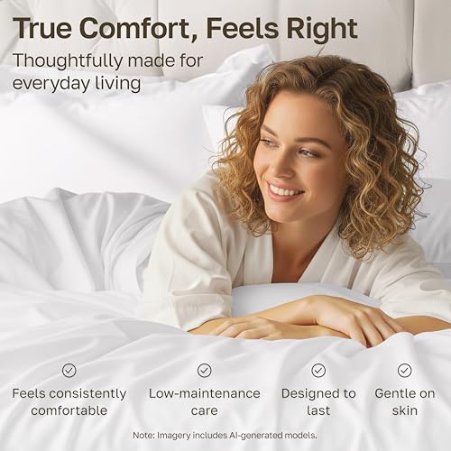 Queen Bed Sheets Set - White 4-Piece 100% Cotton Sateen, Deep Pockets