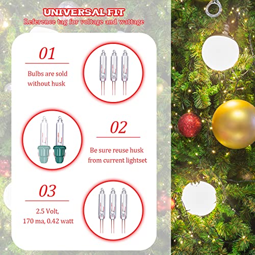 Mudder 100 Pcs Mini Christmas 2.5 Volt Replacement Light Bulbs for Christmas Trees Decorative Light Supplies Indoor Outdoor Xmas Decor, 0.17 Ampere, 0.42 Watt (Clear)