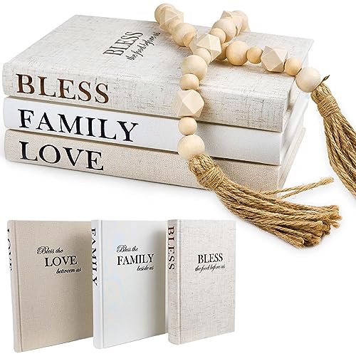Tinctor Beige Linen Decor Books Set - Home Accent with Blessing Quotes