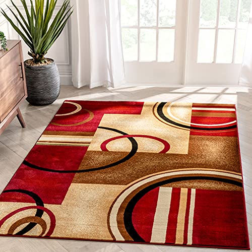Well Woven Barclay Red Geometric Area Rug 5'3" x 7'3" - Modern Polypropylene