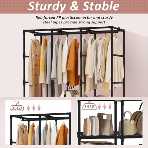 Jofuler 50 Inch Portable Wardrobe Closet with Cover & Storage, Black