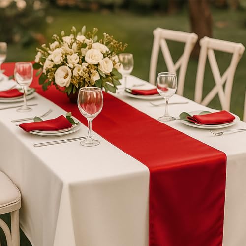 Q&J Fabric Co. Satin Red Table Runners 6-Pack 12 x 108 Inches – Festive Party Decorations