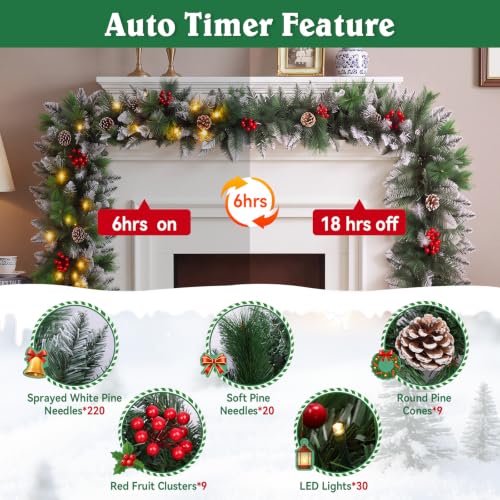 Shearly Green Christmas Garland with Lights 9FT Indoor Outdoor Decor