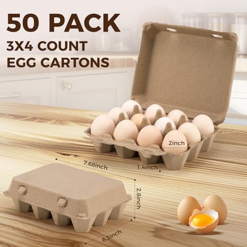 50Pcs Reusable Egg Cartons 3x4 Style Paper Pulp Egg Trays - Farm & Home Use