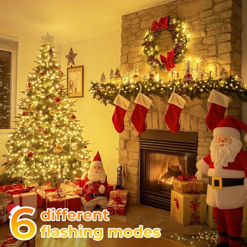 Marchpower Christmas Cluster Lights 600LED 20FT Warm White, 9.8ft Lead, Auto Timer