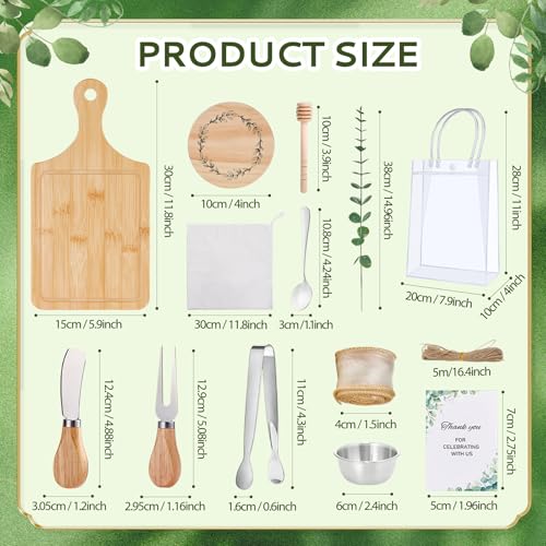 Wishfond 6-Piece Bamboo Baby Shower Gift Set with Cheese Boards & Utensils - Silver Square