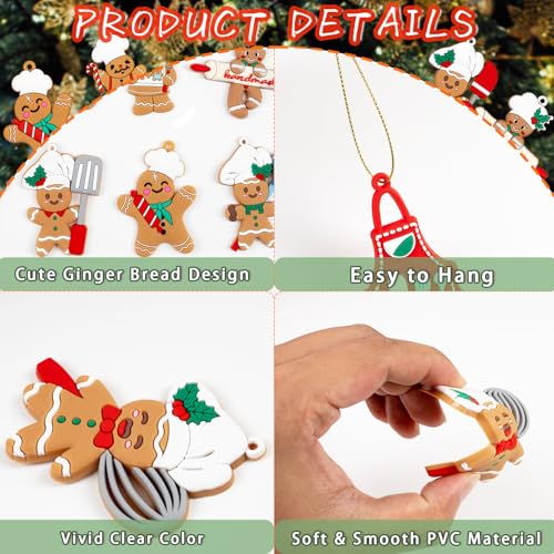Chef Gingerbread Ornament Set - 12pcs Christmas Hanging Tree Decor, Gingerbread Man Decorations