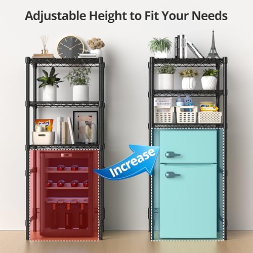 3-Tier Adjustable Mini Fridge Stand - Black Metal Kitchen & Storage Rack