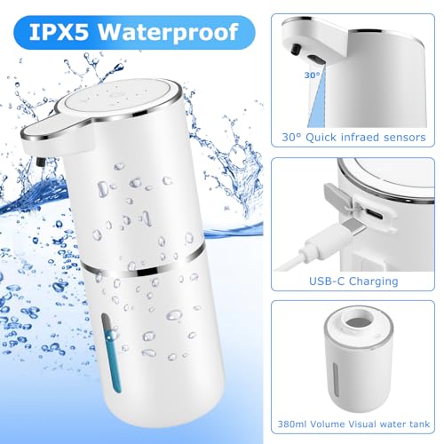 2 Pack Touchless Automatic Foaming Soap Dispensers - White, Hygienic Bathroom & Kitchen