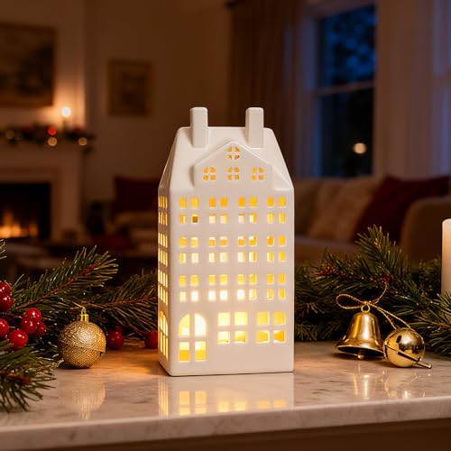 DN DECONATION Light Up Christmas Decor Village Set, White House with