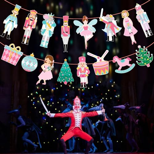 Nutcracker Christmas Banner Set 2pc Ballet Theme - Pink & Blue Party Decor