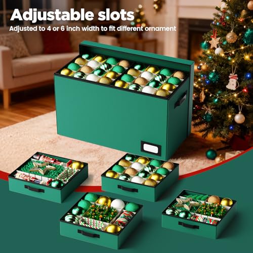 Large Christmas Ornament Storage Box with Adjustable Dividers, Holds 128 Ornaments