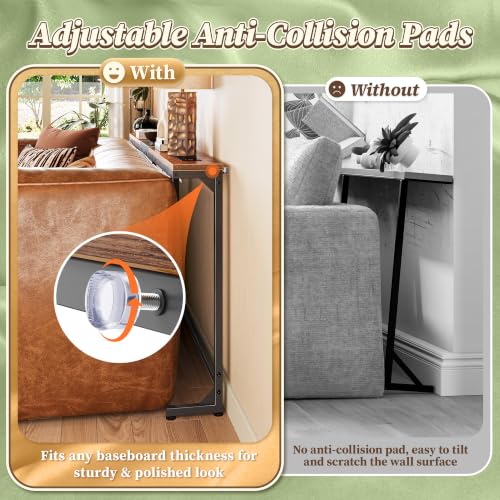 Huuger Extendable Behind Couch Table with Outlets, Rustic Brown 63.4-78.3"
