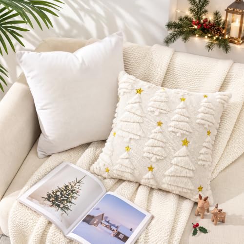 Aryala Cream Christmas Tree Pillow Covers 20x20 Set of 2 - Holiday Decor