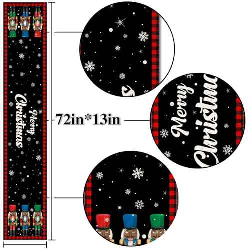 Nepnuser Merry Christmas Black Nutcrackers Table Runner African American Xmas Winter Holiday Party Decoration Seasonal Home Kitchen Island Dining Room Decor