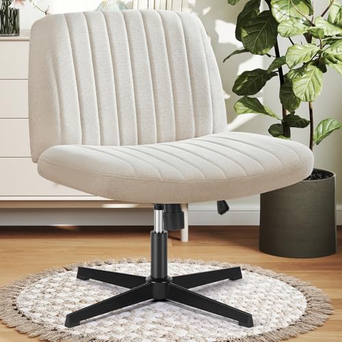 Beige Criss Cross Vanity Chair with Adjustable Height - Home Office Desk Seat